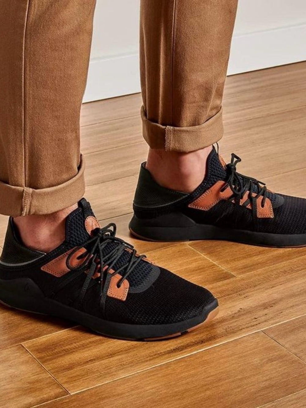 OluKai Men's Mio Li Sneakers in Lava Rock with Tan Accents